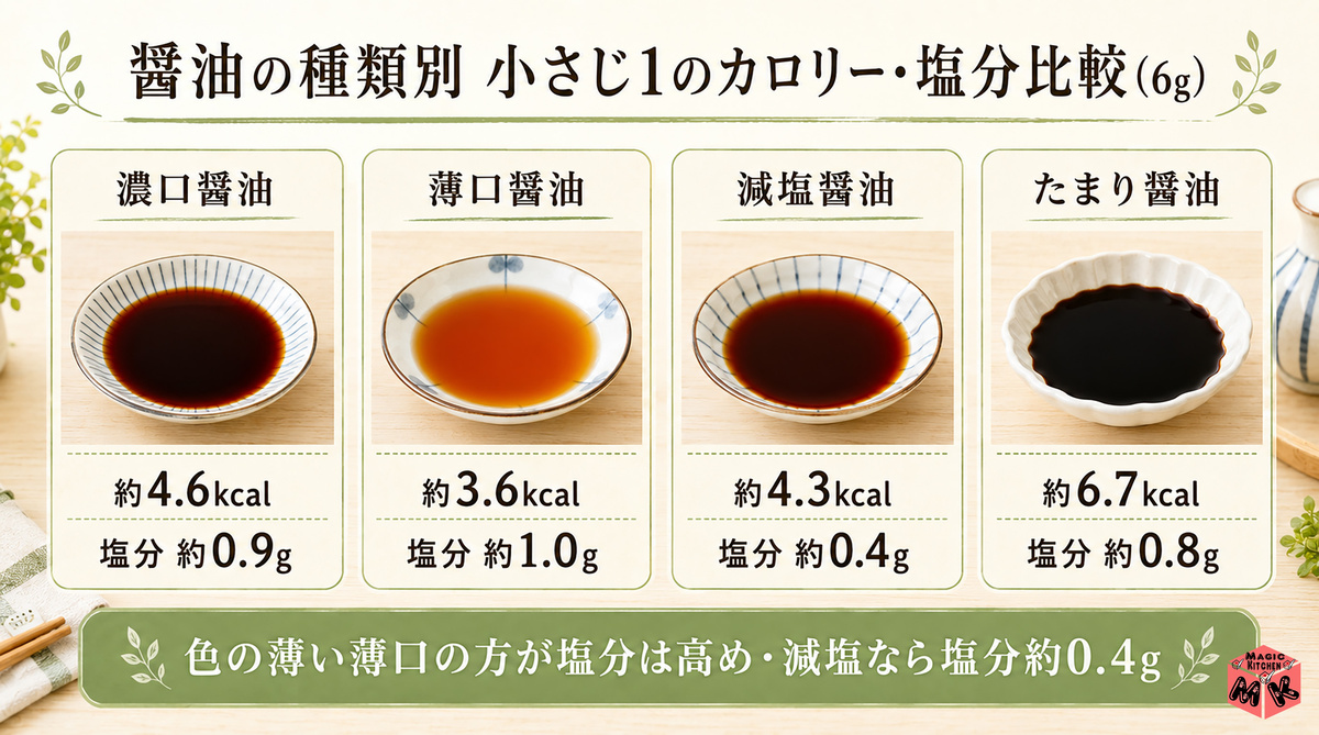 醤油小さじ1 種類別カロリー・塩分