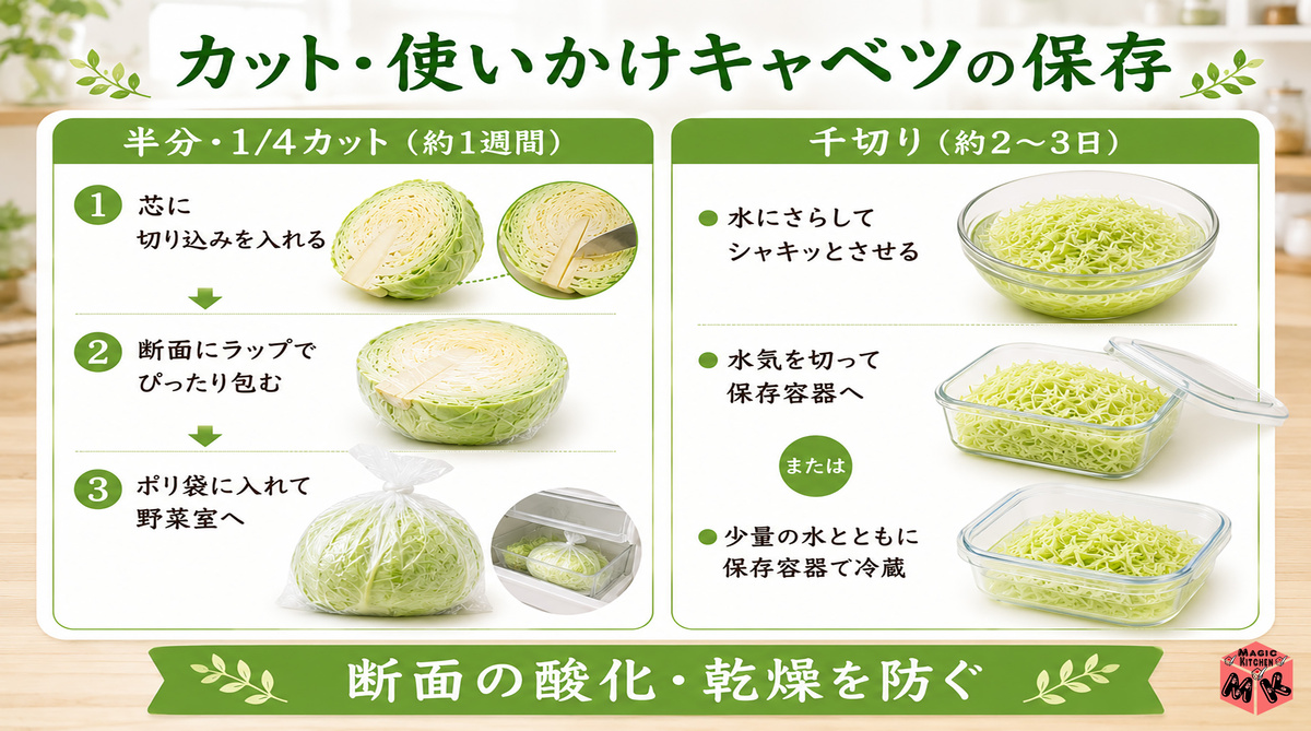 カット・使いかけキャベツ保存