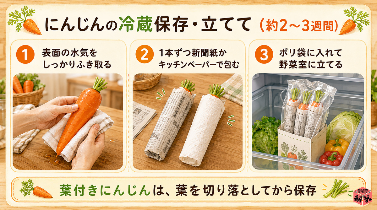 にんじん 冷蔵保存・立てて3ステップ