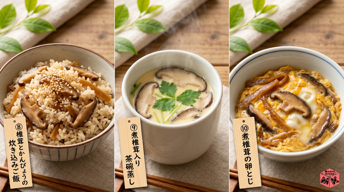 煮椎茸かんぴょうアレンジ3種