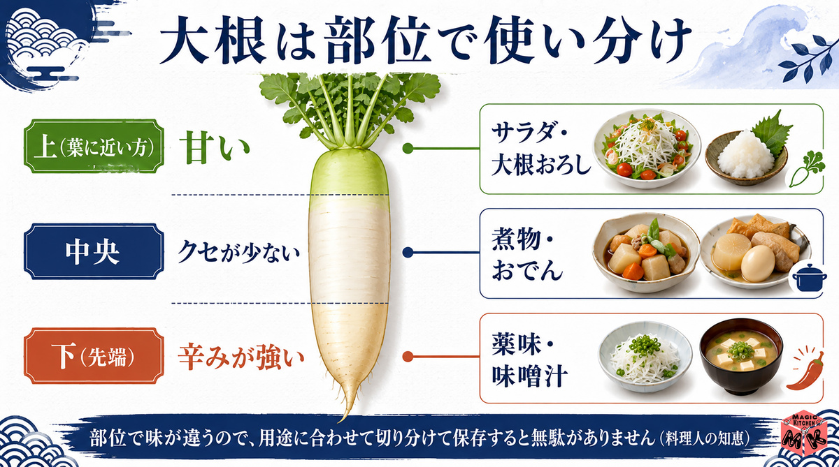 大根の部位別使い方