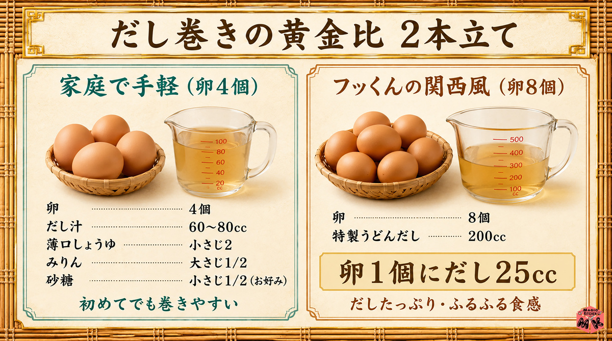 だし巻き卵 黄金比2本立て図解