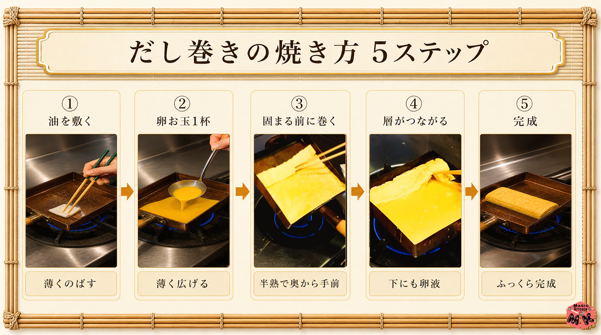 だし巻き卵 焼き方4ステップ
