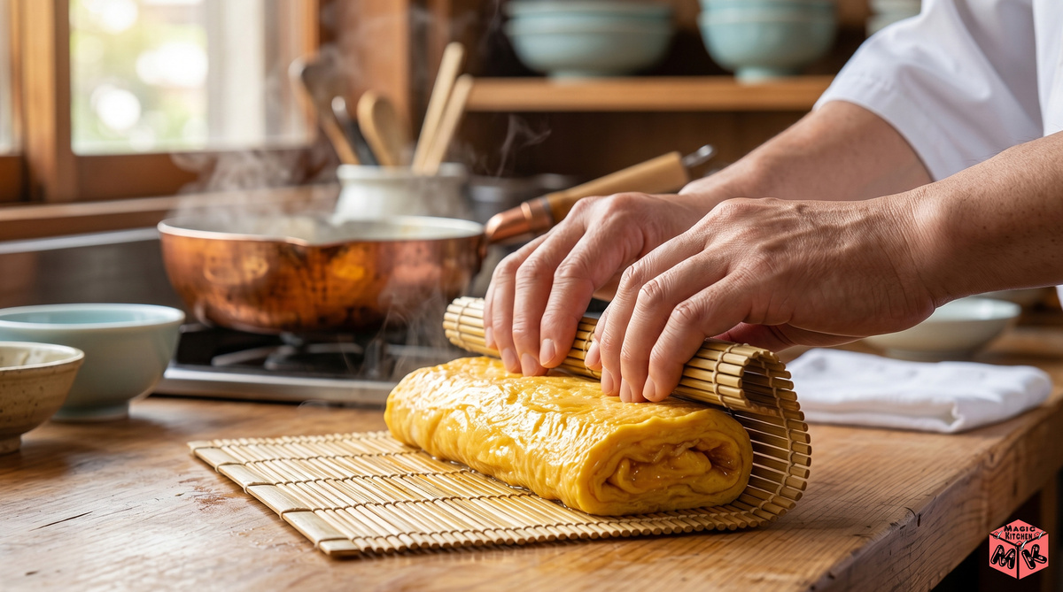 だし巻き卵 巻きすで整える