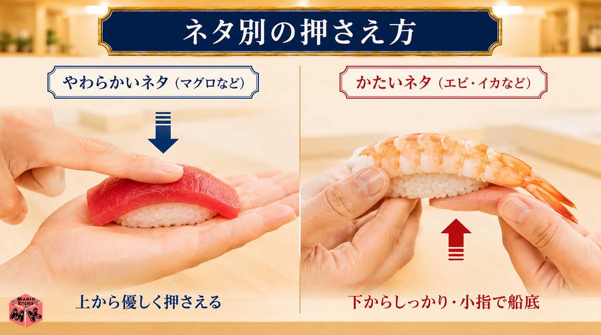 寿司の握り方 ネタ別の押さえ方