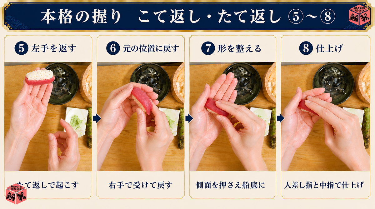 寿司の握り方 こて返し 後半⑤〜⑧