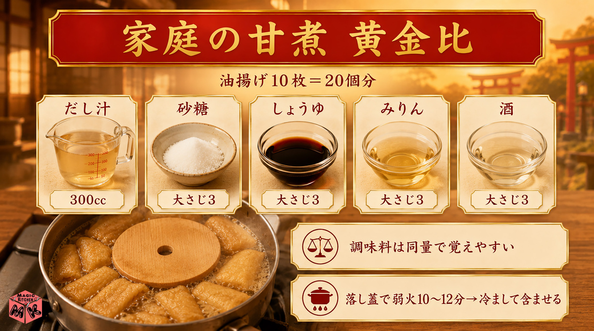 稲荷寿司 家庭の甘煮 黄金比図解