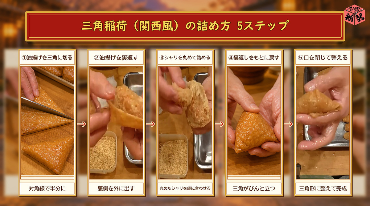 稲荷寿司 三角稲荷（関西風）の詰め方 5ステップ