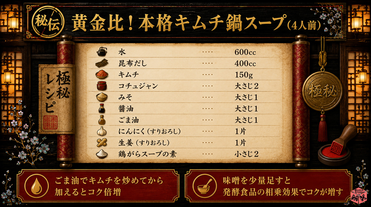 キムチ鍋 黄金比スープレシピ