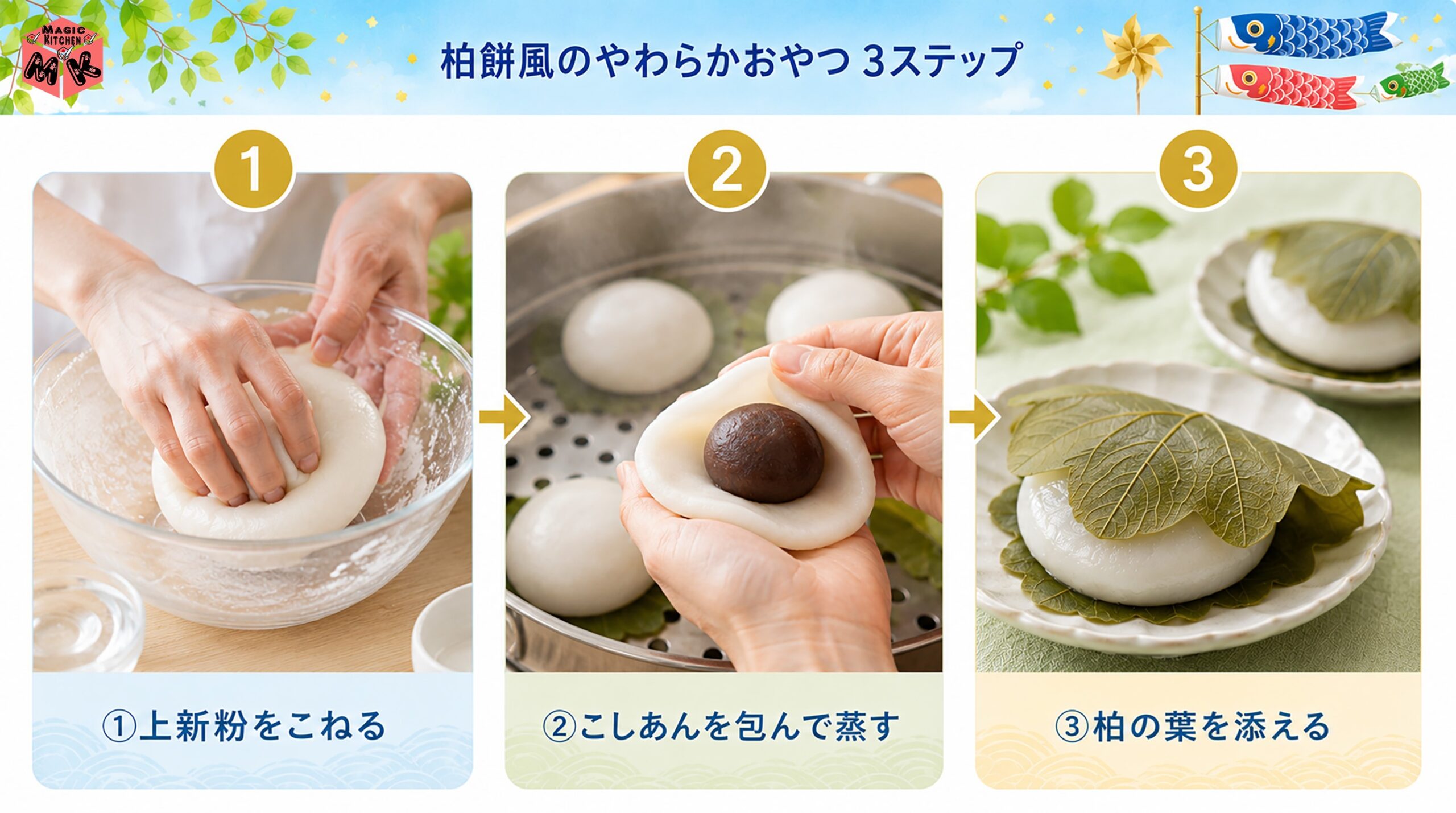 やわらかちまき・柏餅風 作り方3ステップ
