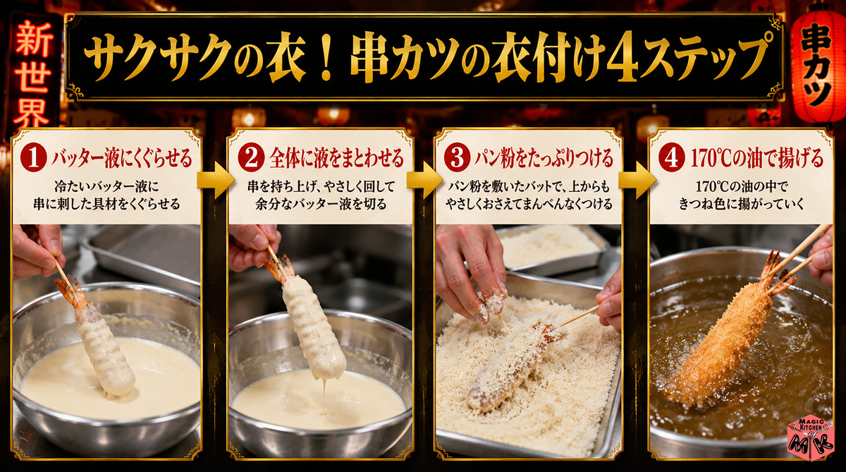 串カツ 衣の付け方4ステップ