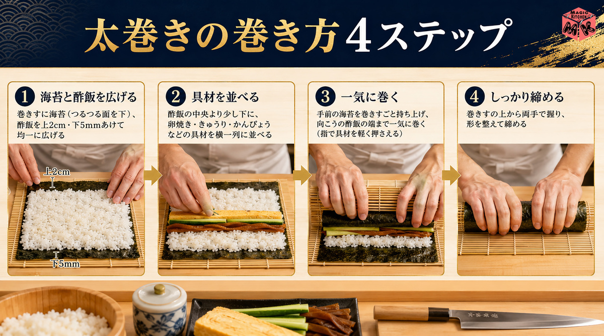 太巻きの巻き方4ステップ