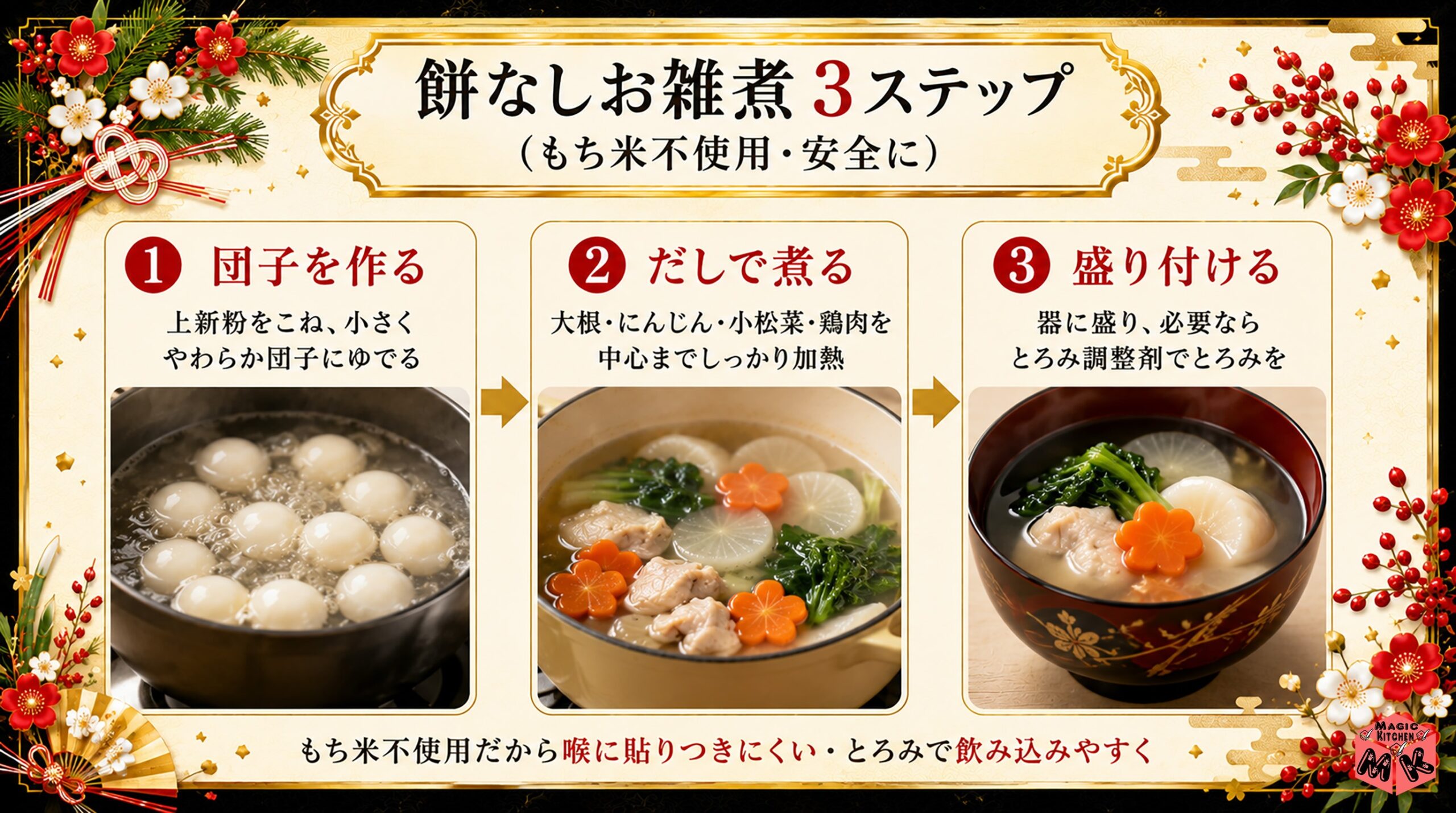 餅なしお雑煮 作り方3ステップ