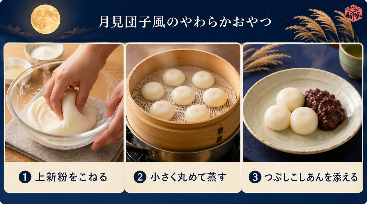 やわらか月見団子・けんちん汁 作り方3ステップ