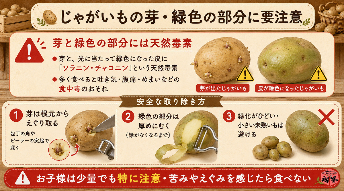 じゃがいも 芽と緑化の毒素・取り除き方
