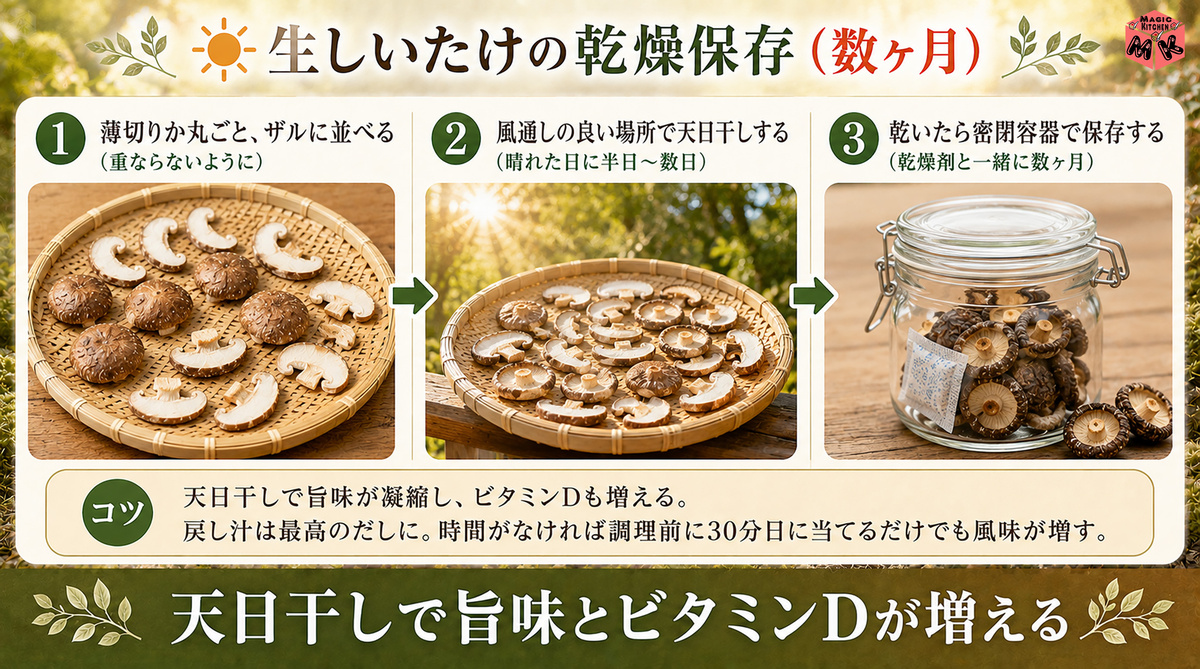 生しいたけ 乾燥保存・天日干し