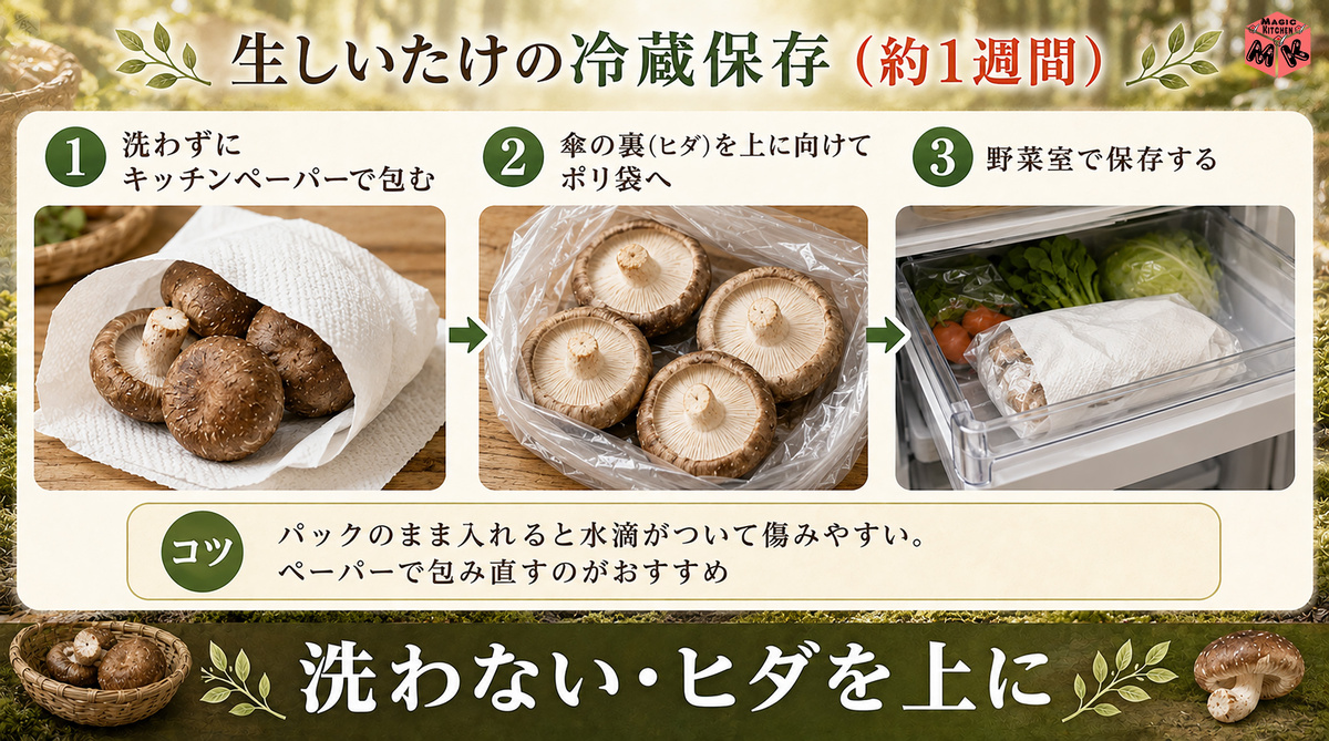 生しいたけ 冷蔵保存
