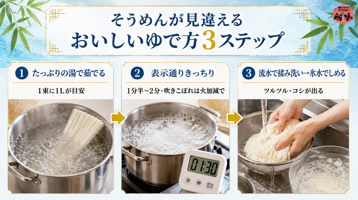 そうめんのおいしいゆで方