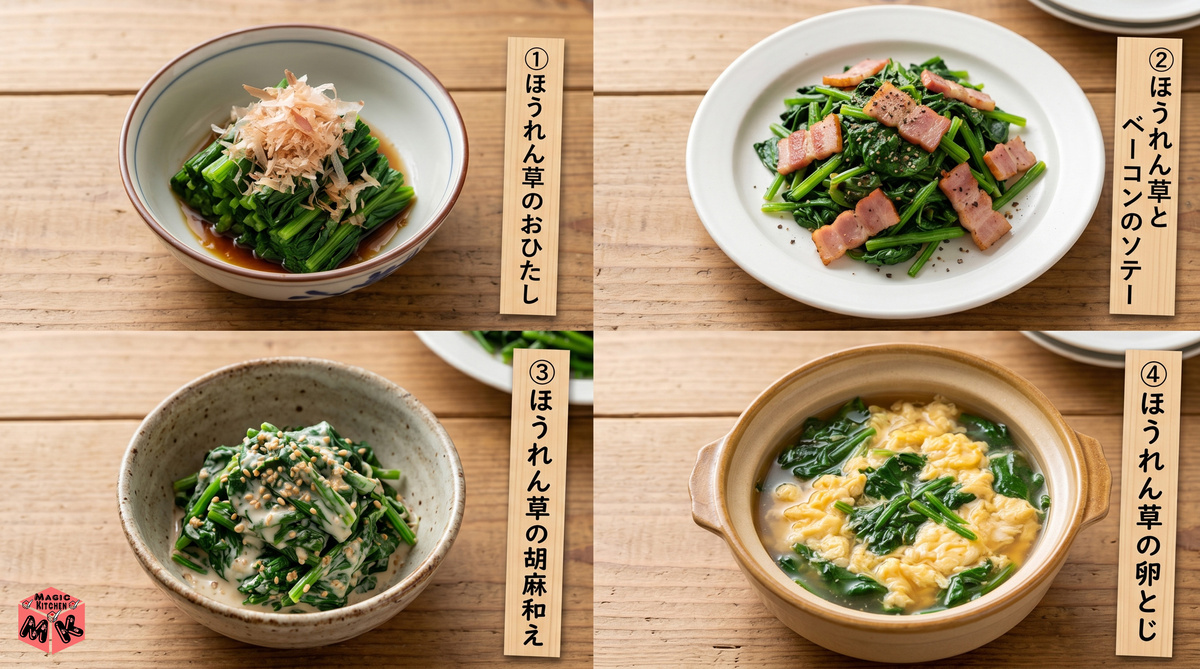 ほうれん草料理コラージュ