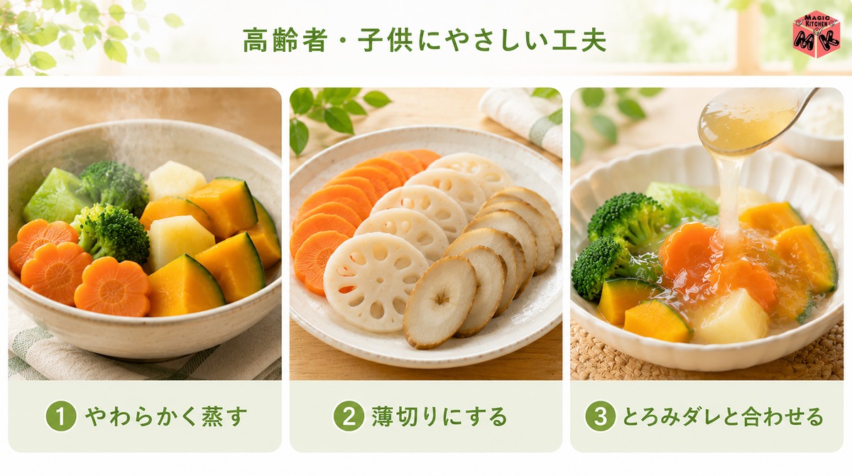 蒸し野菜 高齢者・子供にも食べやすい工夫