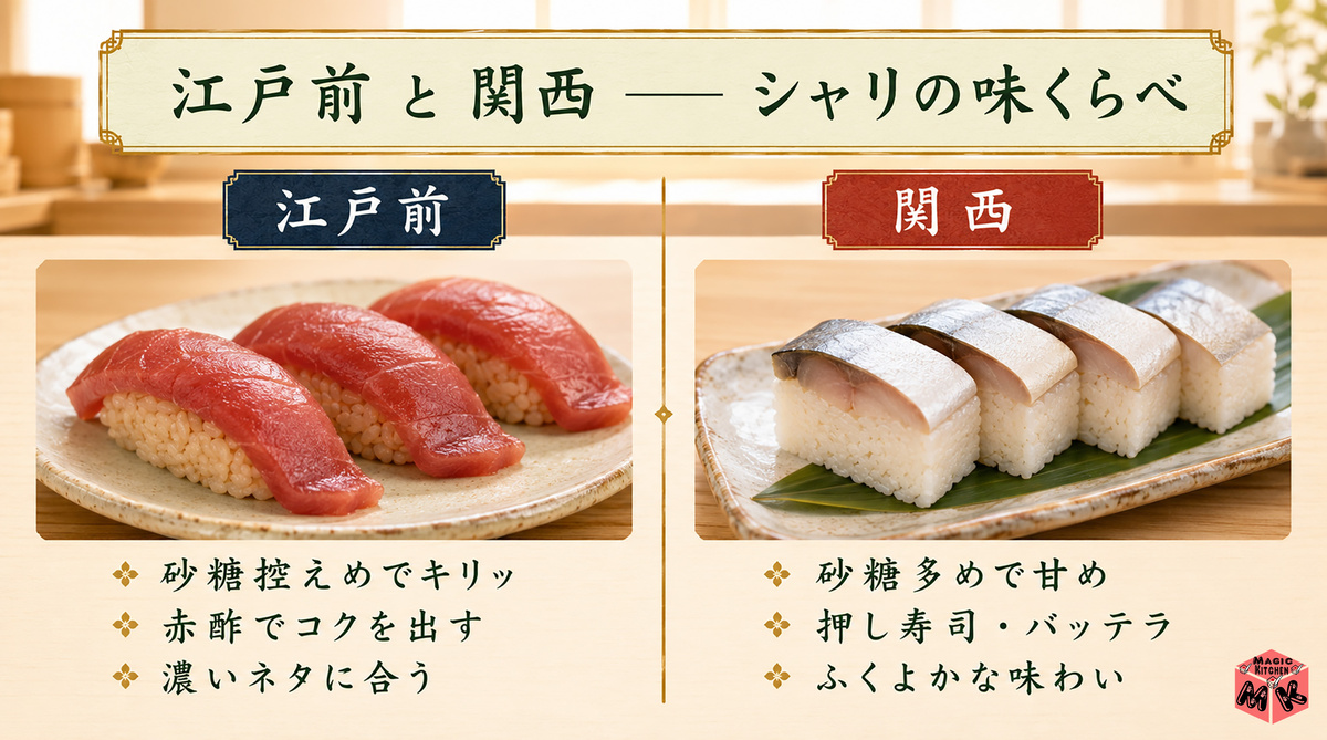 寿司シャリ 江戸前vs関西 2分割対比