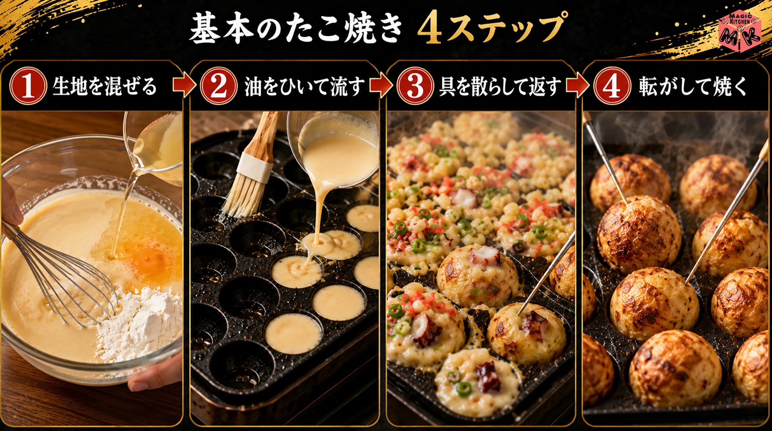 基本のたこ焼きの作り方4ステップ