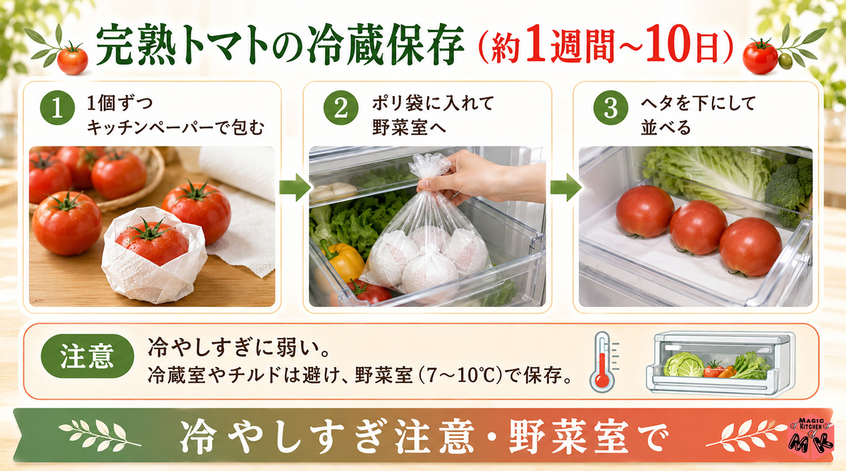 完熟トマトの冷蔵保存