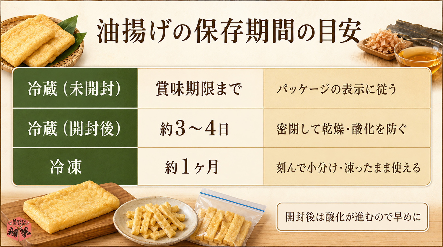 油揚げの保存期間の早見表
