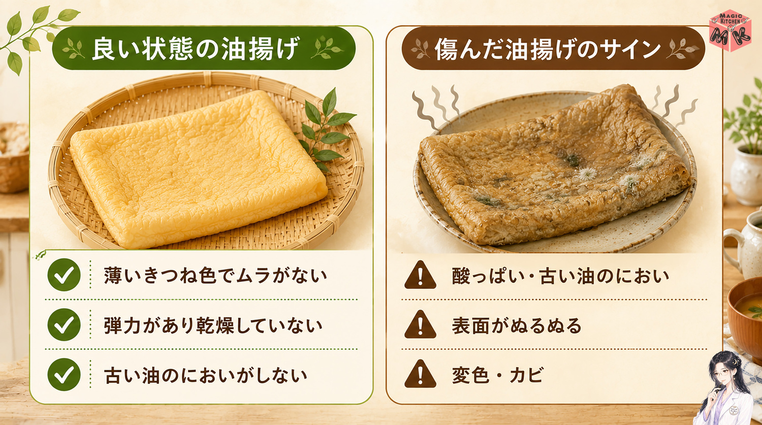 新鮮な油揚げと傷んだ油揚げの見分け方