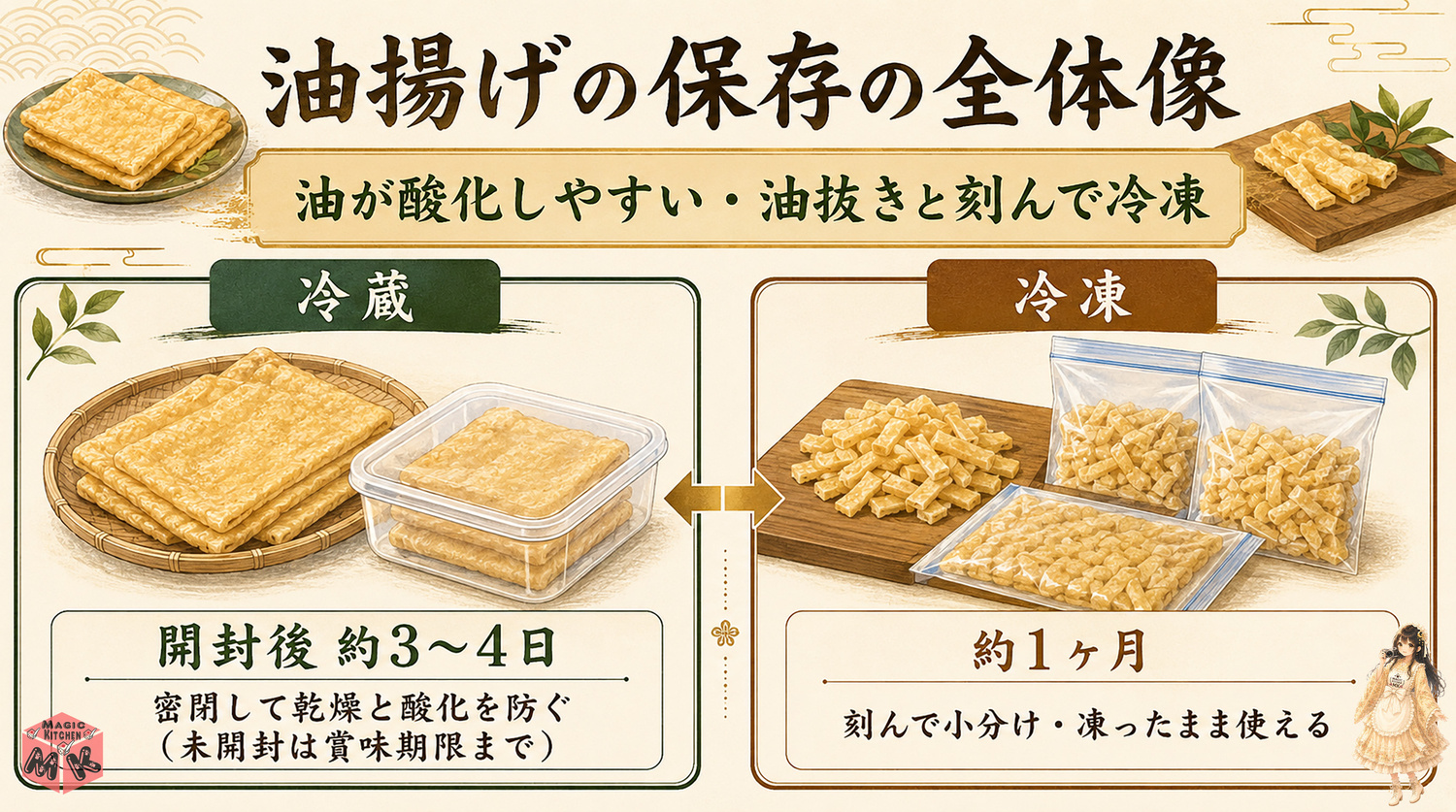 油揚げの保存方法の全体像インフォグラフィック