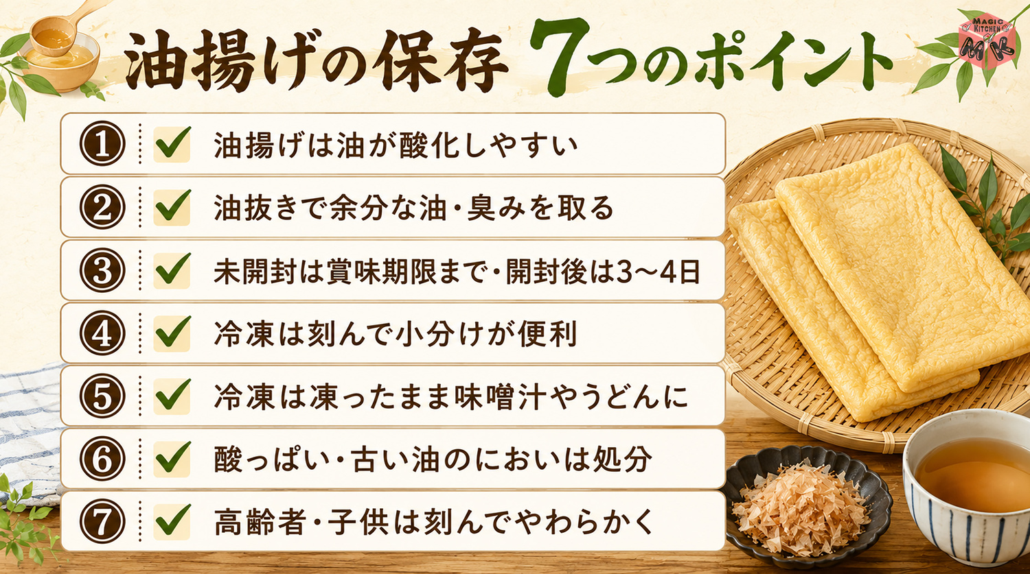 油揚げ保存の7つのポイントまとめ
