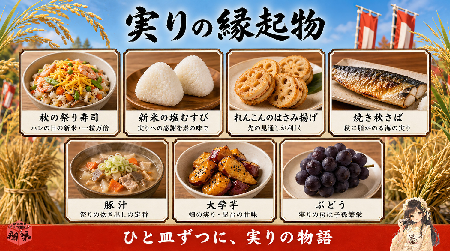 秋祭りの献立の縁起の物語一覧の図解