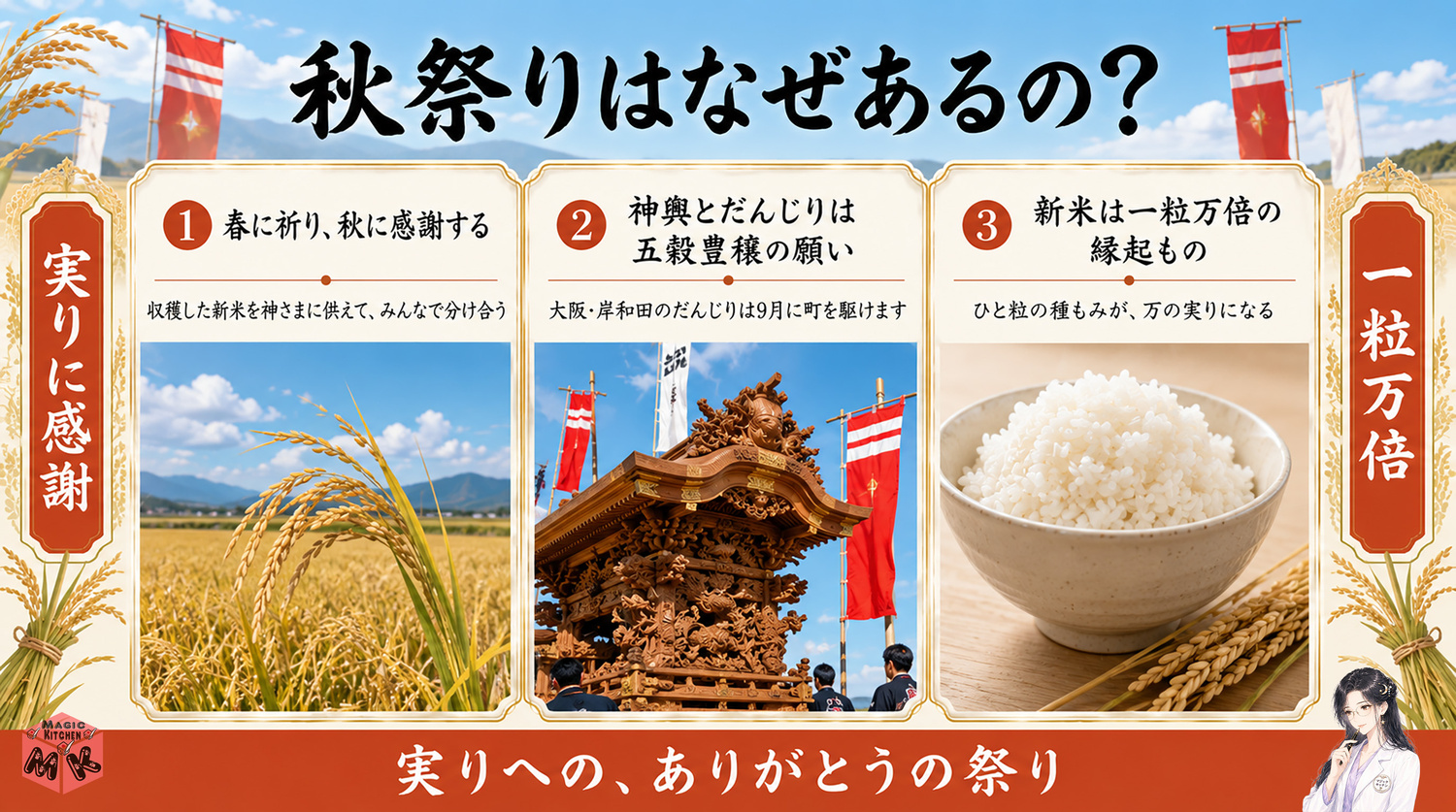 秋祭りはなぜあるのかの発祥インフォグラフィック