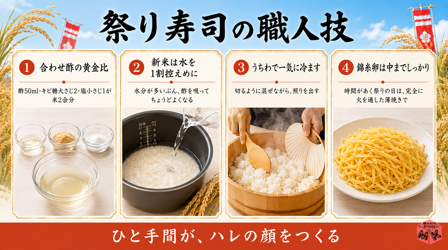 秋の祭り寿司のレシピの工程図