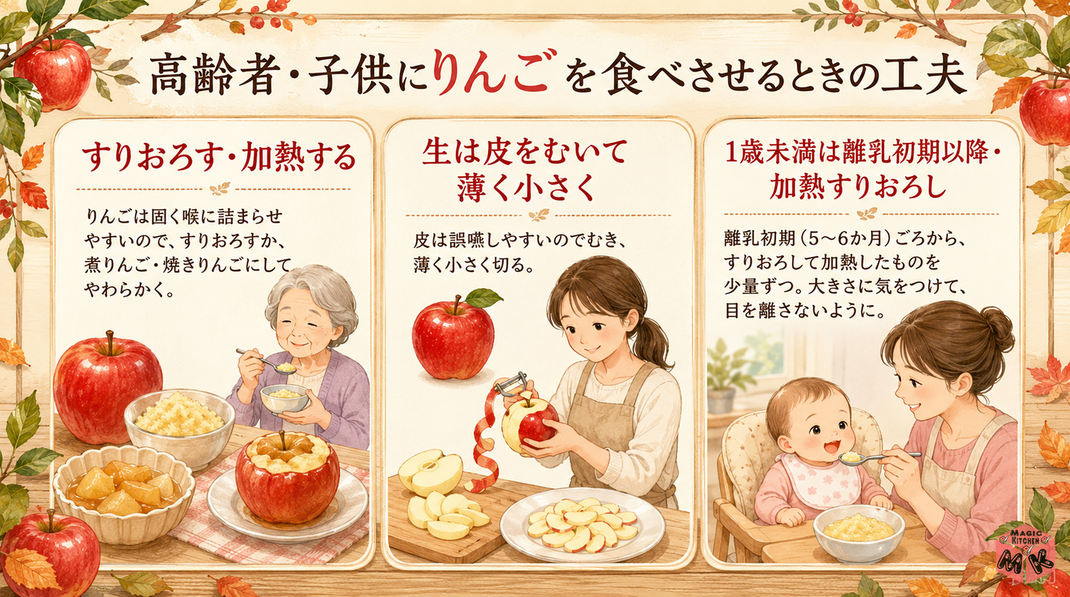 高齢者・子供にりんごを食べさせるときの工夫