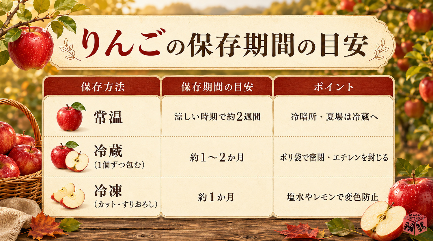 りんごの保存期間の早見表