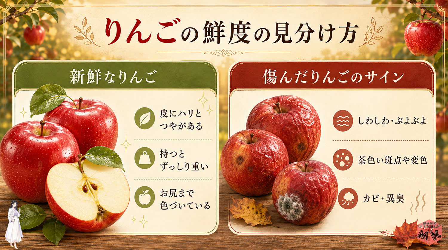 りんごの新鮮なものと傷んだものの見分け方
