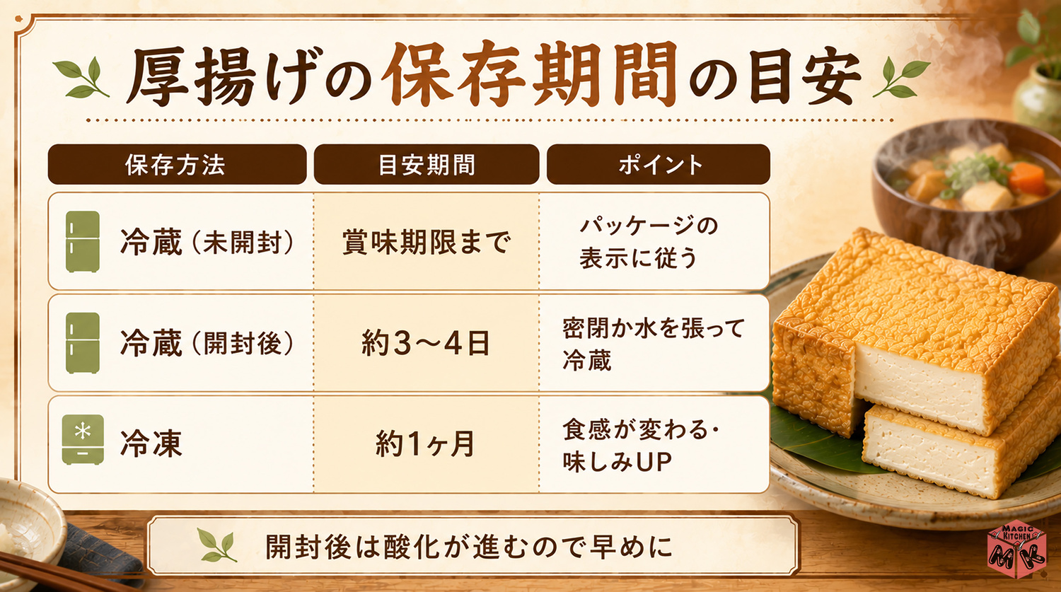 厚揚げの保存期間の早見表