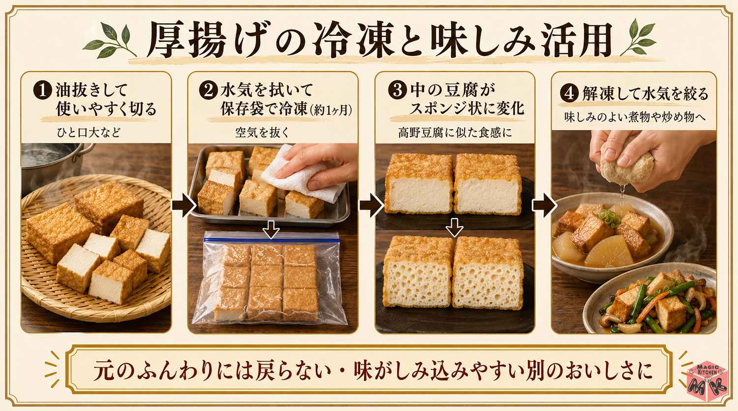 厚揚げの冷凍保存のやり方（食感が変わる・味しみ活用）