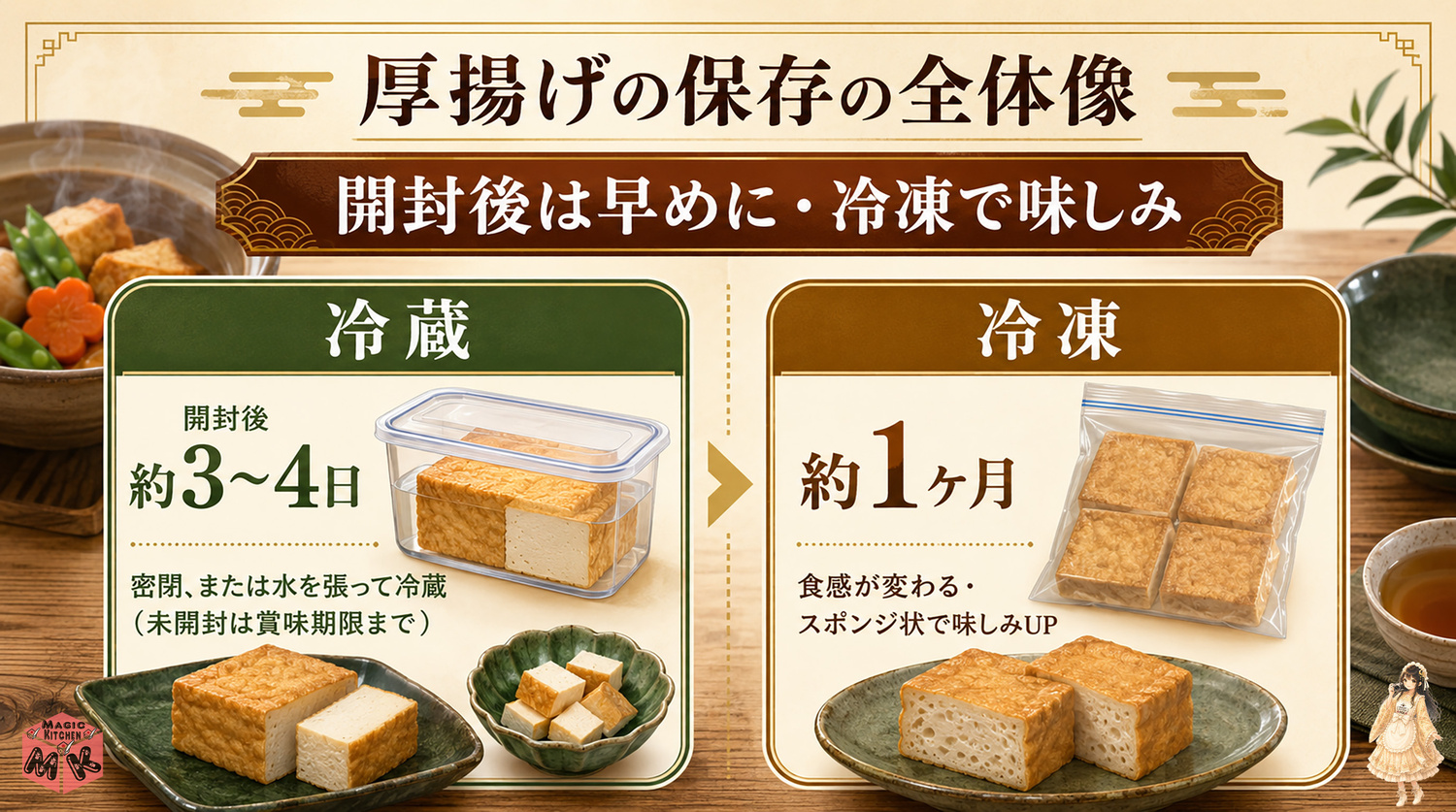 厚揚げの保存方法の全体像インフォグラフィック