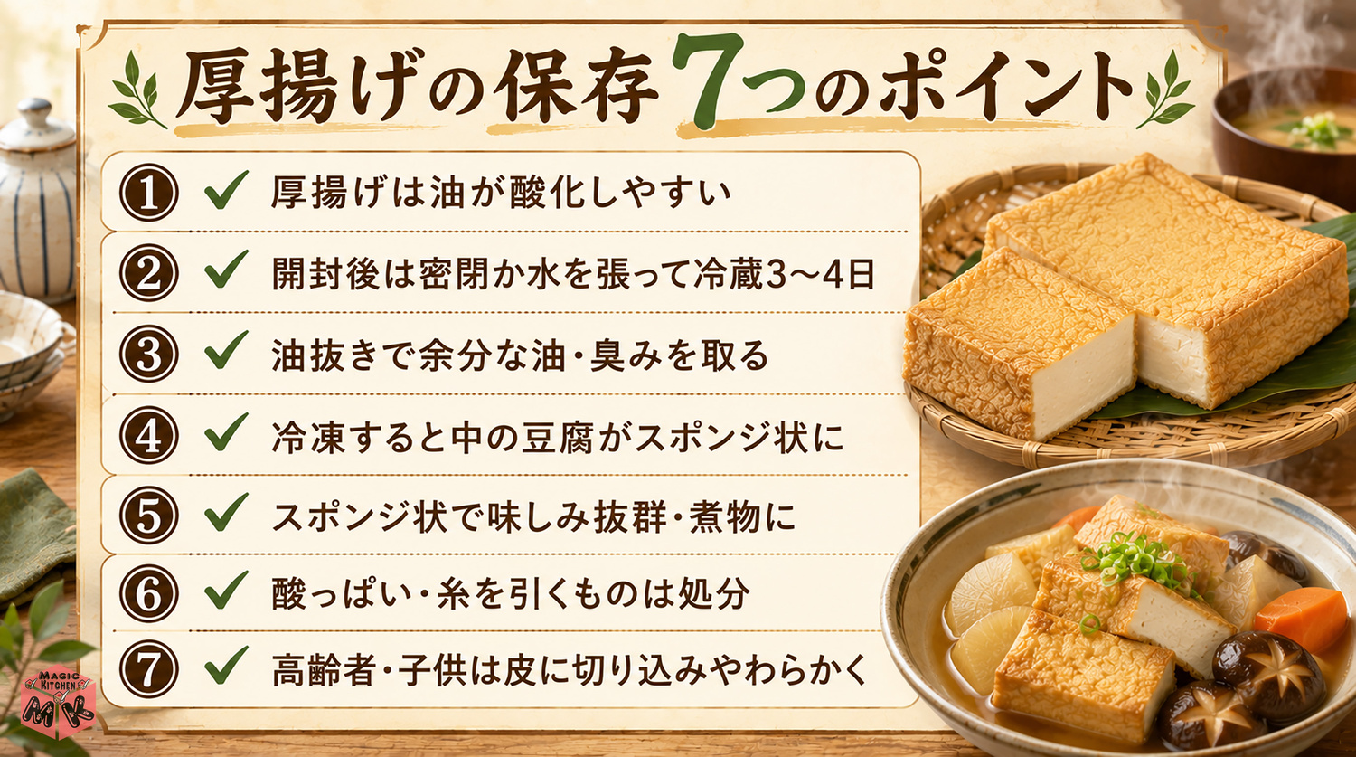 厚揚げ保存の7つのポイントまとめ