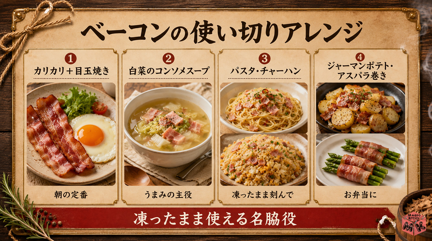 ベーコンの使い切りアレンジの図解