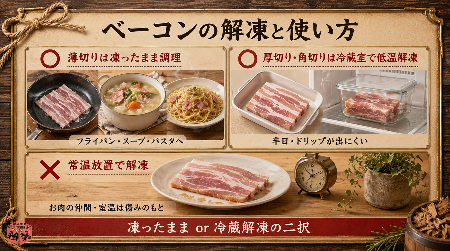 ベーコンの解凍と使い方の図解