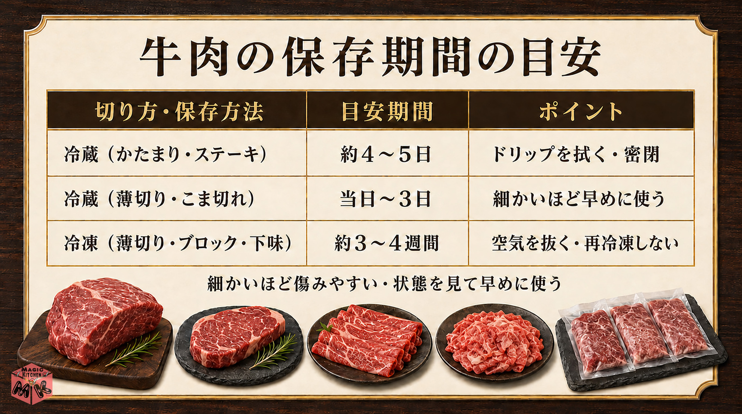 牛肉の保存期間の早見表