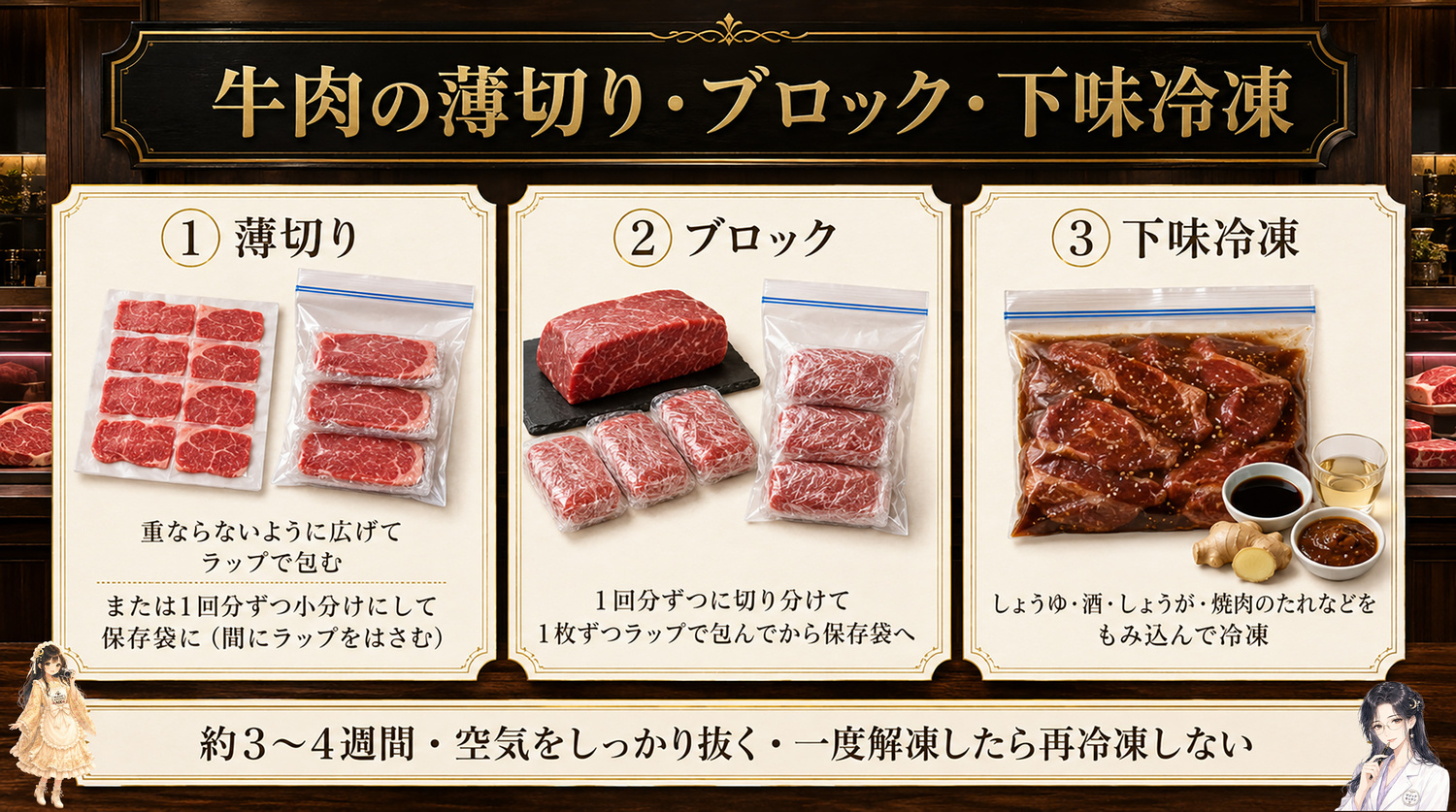 牛肉の冷凍保存のやり方（薄切り・ブロック・下味冷凍）