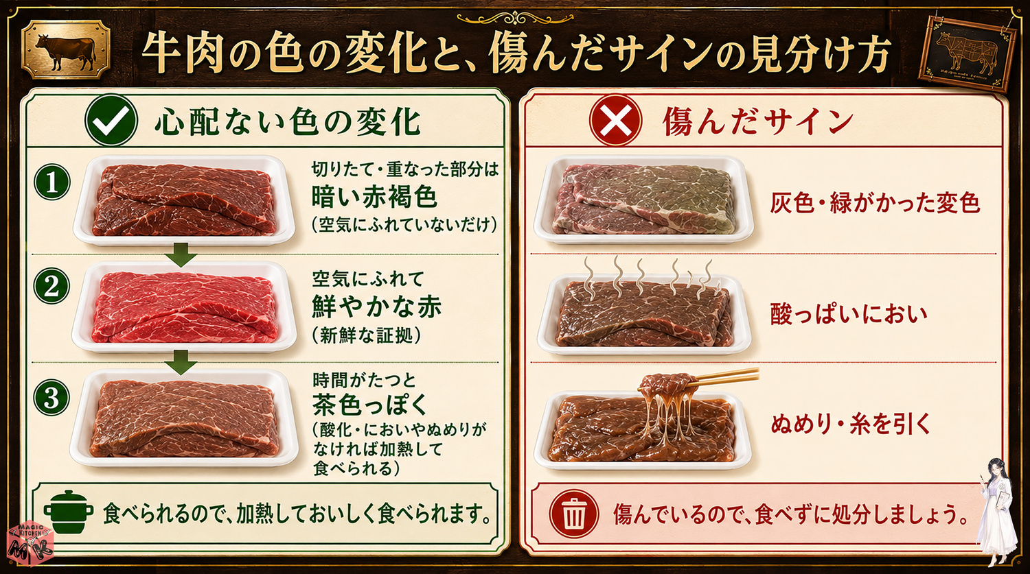 新鮮な牛肉と傷んだ牛肉の見分け方
