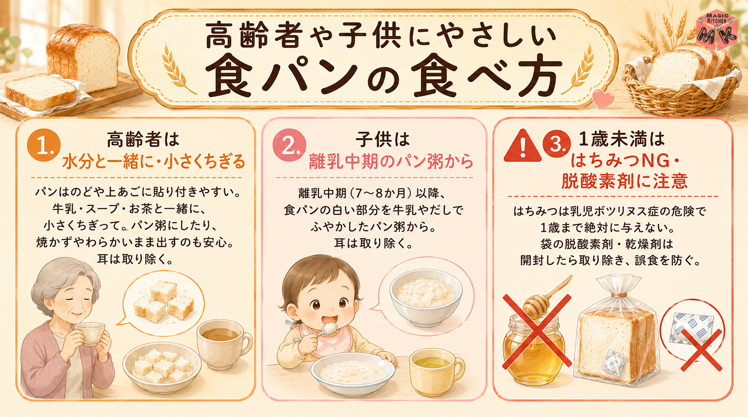 高齢者や子供にやさしい食パンの食べ方