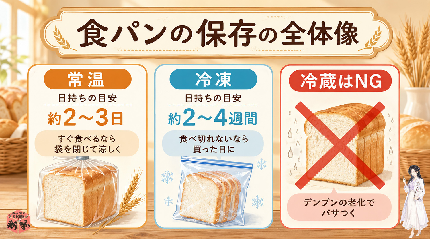 食パンの保存方法の全体像インフォグラフィック