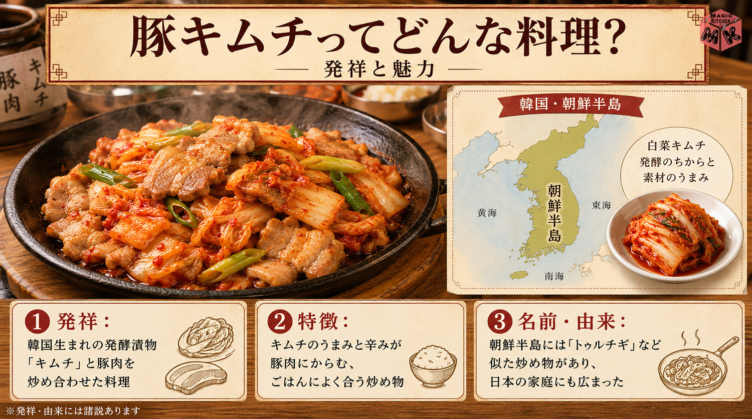 豚キムチの発祥と由来を示す図解