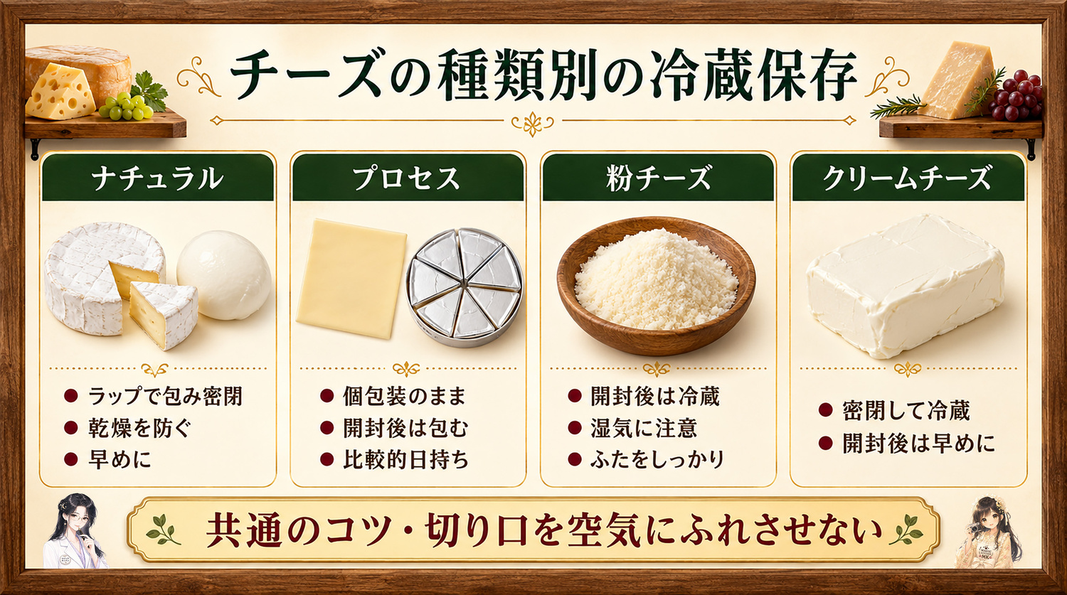チーズの冷蔵保存の正しい方法（種類別）